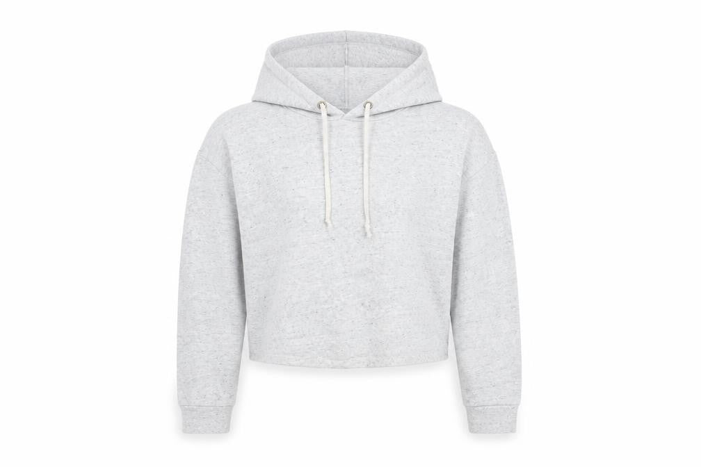 Front view of H&M women’s grey cotton pullover hoodie, size L, pullover