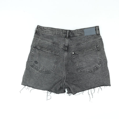 H&M Womens Black Cotton Boyfriend Shorts Size 12 L4 in Regular Zip