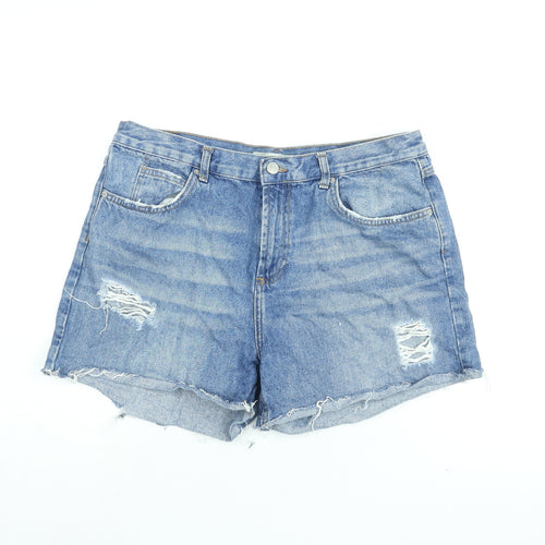 Topshop Womens Blue Cotton Boyfriend Shorts Size 16 L4 in Regular Zip