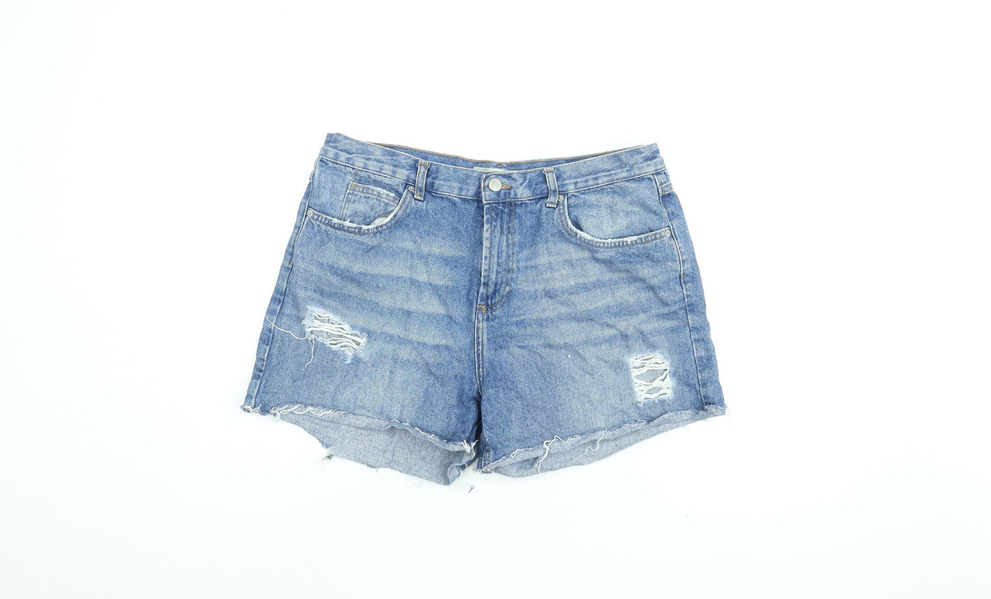 Topshop Womens Blue Cotton Boyfriend Shorts Size 16 L4 in Regular Zip