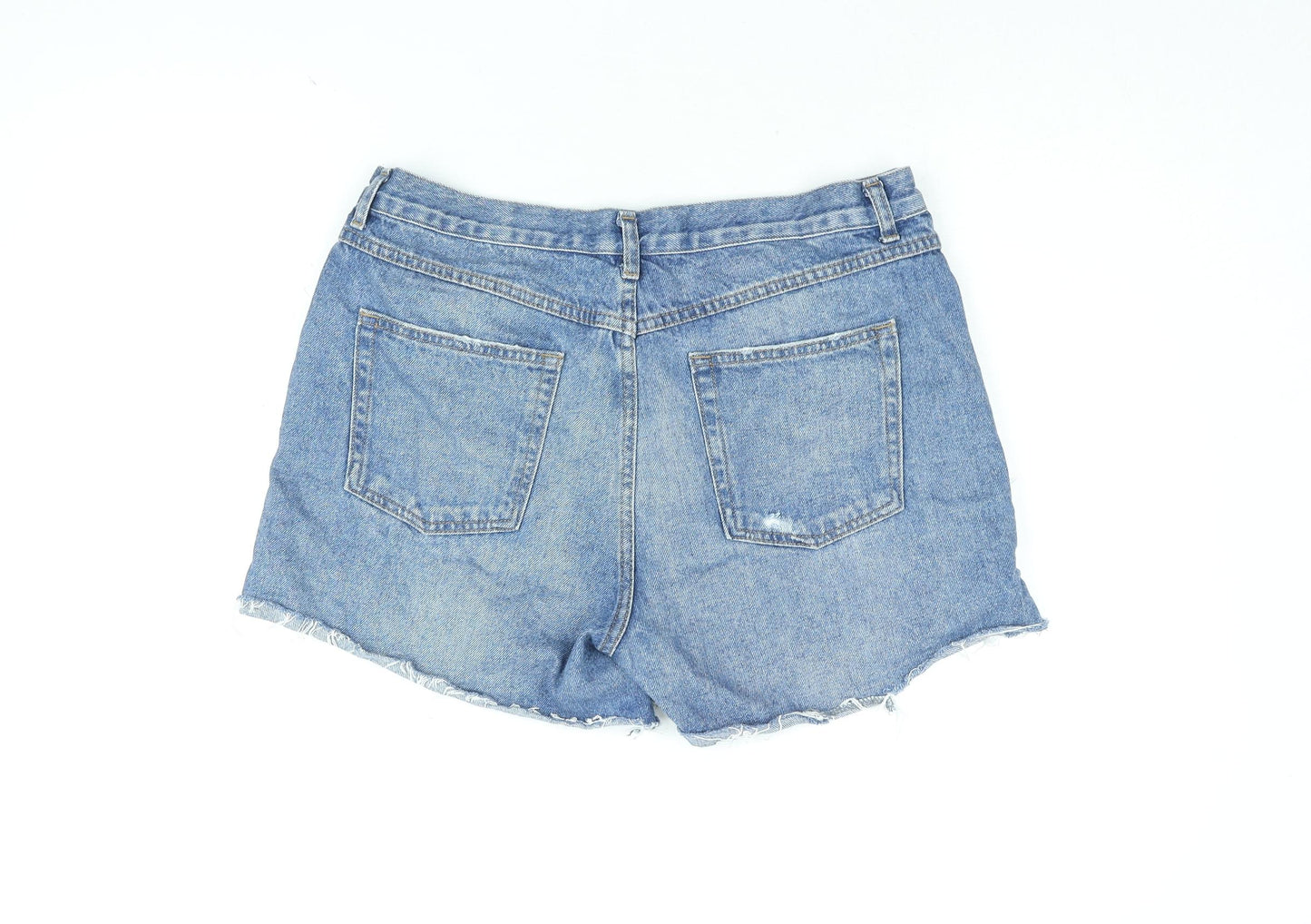 Topshop Womens Blue Cotton Boyfriend Shorts Size 16 L4 in Regular Zip