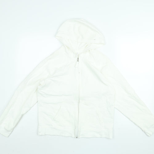 Marks and Spencer Womens White Cotton Full Zip Hoodie Size 16 Zip