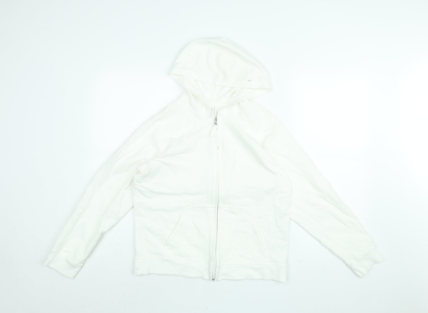 Marks and Spencer Womens White Cotton Full Zip Hoodie Size 16 Zip