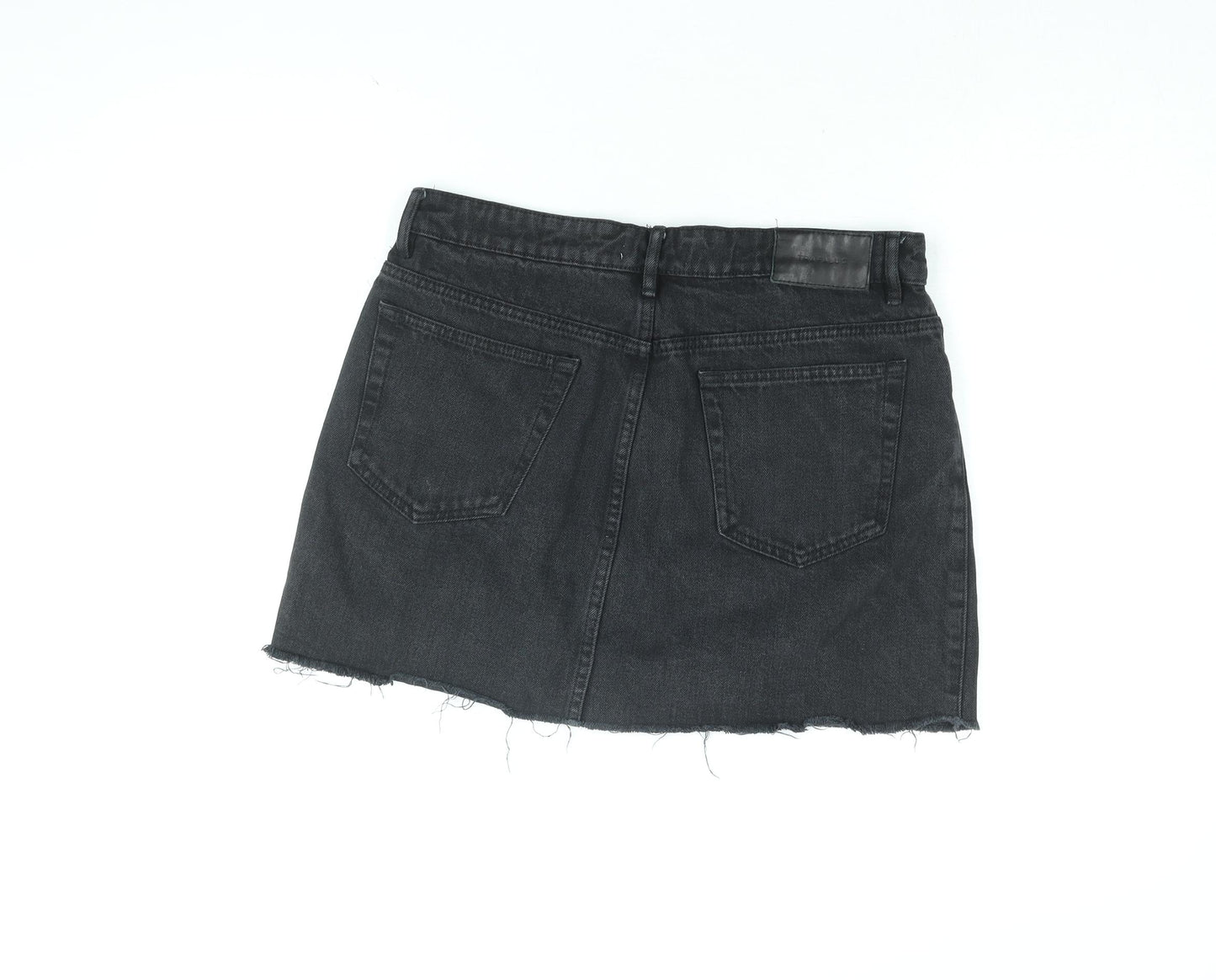 Zara Womens Black Cotton Mini Skirt Size L Zip