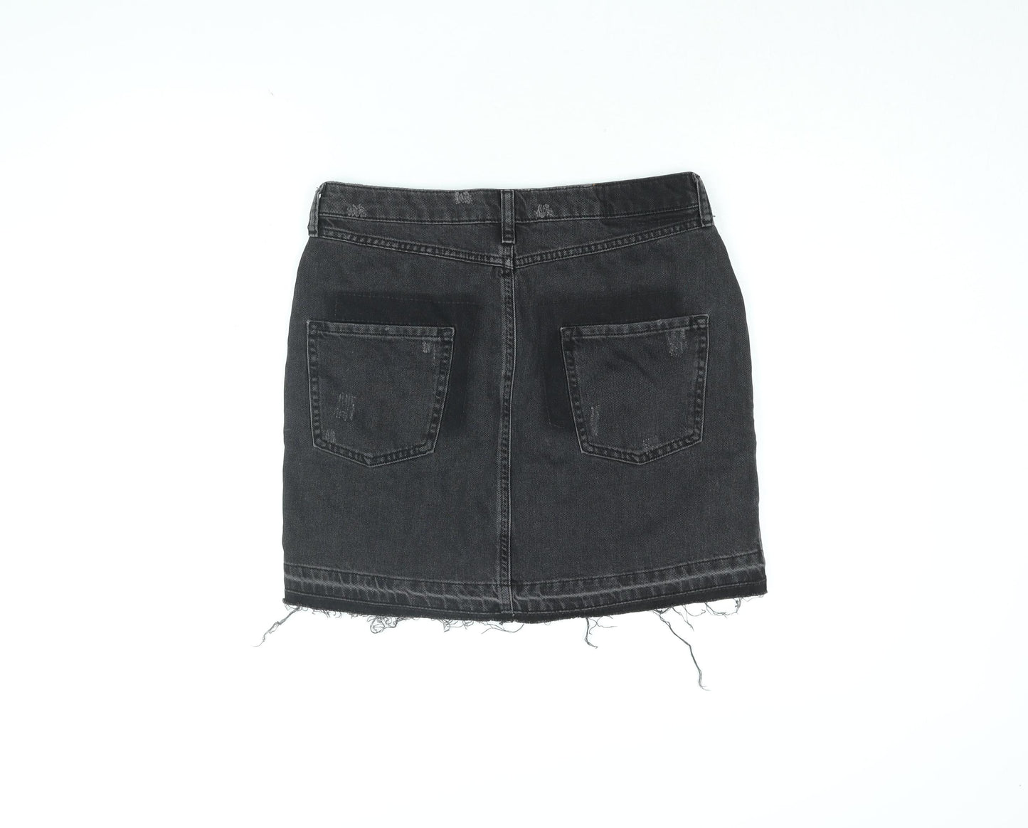 River Island Womens Black Cotton Mini Skirt Size 12 Zip