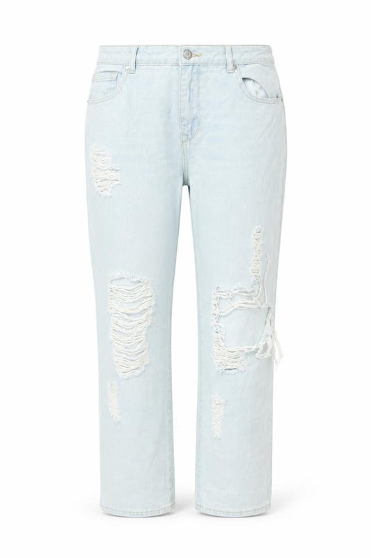 Front view of Denim 365 women’s blue cotton boyfriend jeans, size UK 14, 25-inch leg regular zip