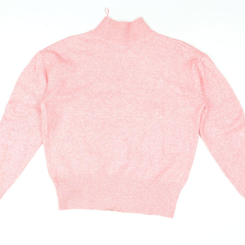 Marks and Spencer Womens Pink High Neck Polyester Pullover Jumper Size S