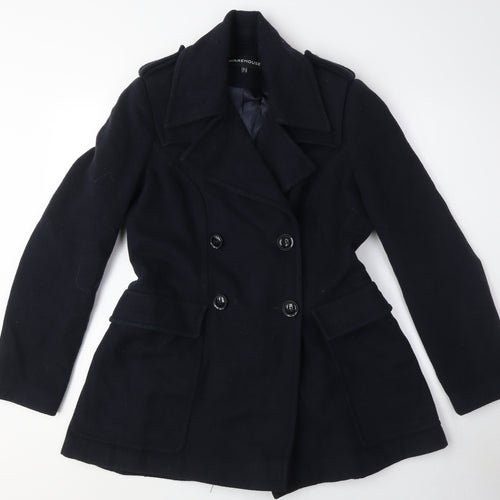 Warehouse Women's Black Pea Coat Size 12 Buttoned Wool Jacket