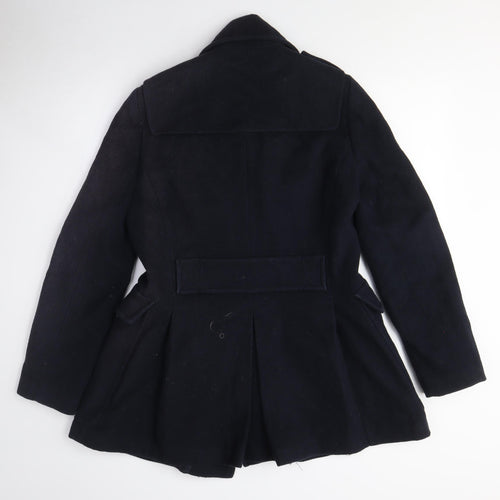 Warehouse Women's Black Pea Coat Size 12 Buttoned Wool Jacket