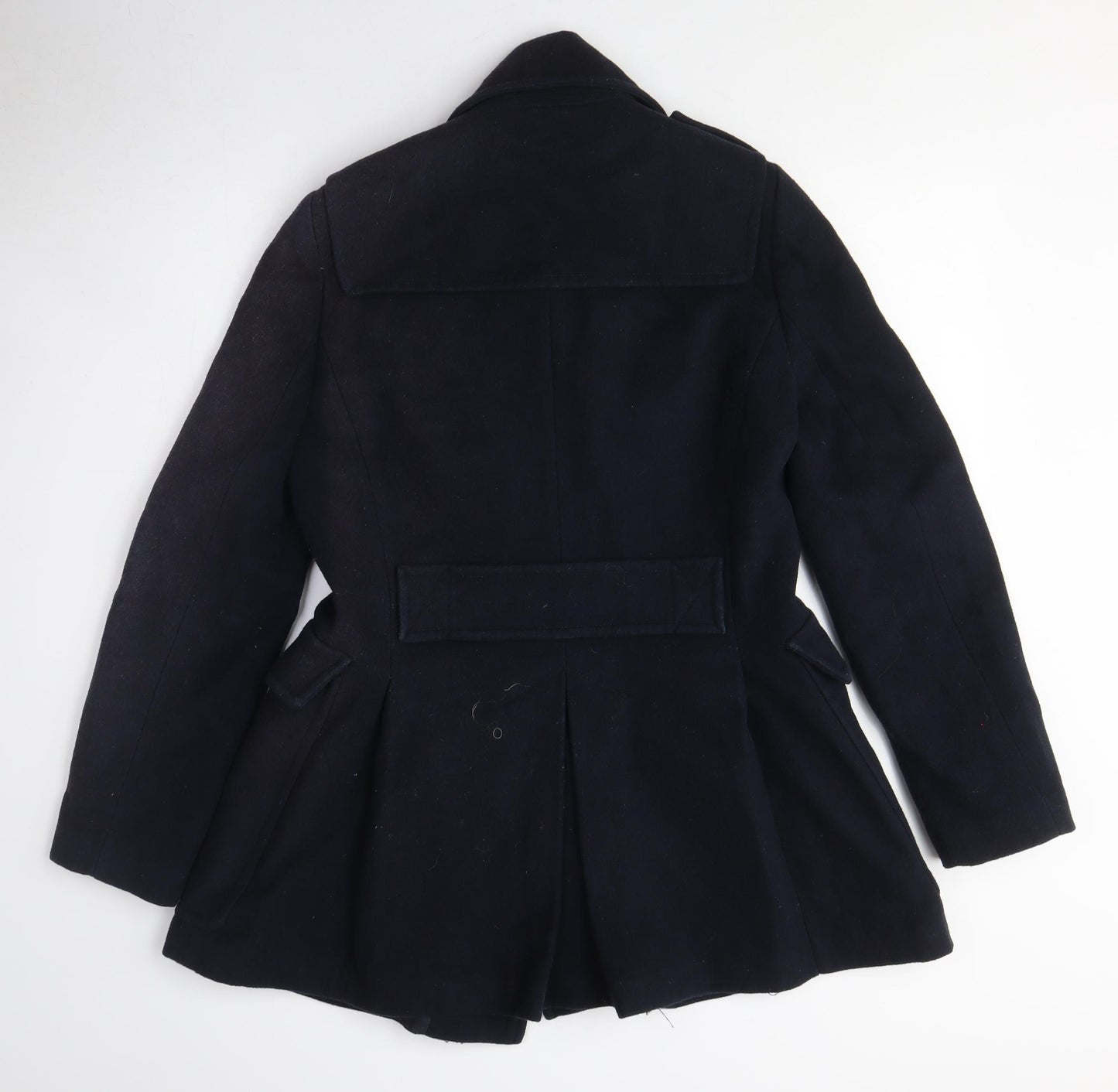 Warehouse Women's Black Pea Coat Size 12 Buttoned Wool Jacket