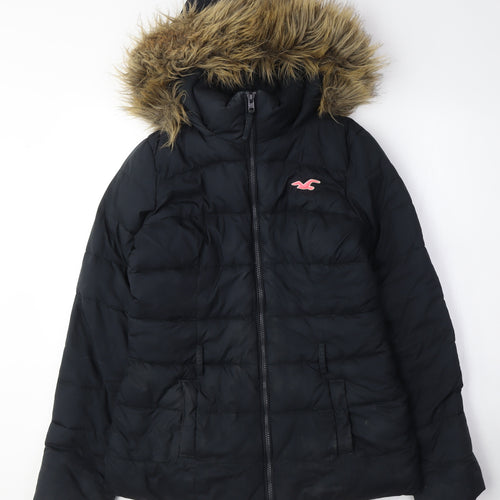 Hollister Women's Black Puffer Jacket, Size M