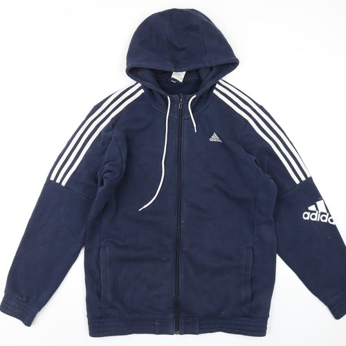 adidas Mens Blue Cotton Full Zip Hoodie Size L