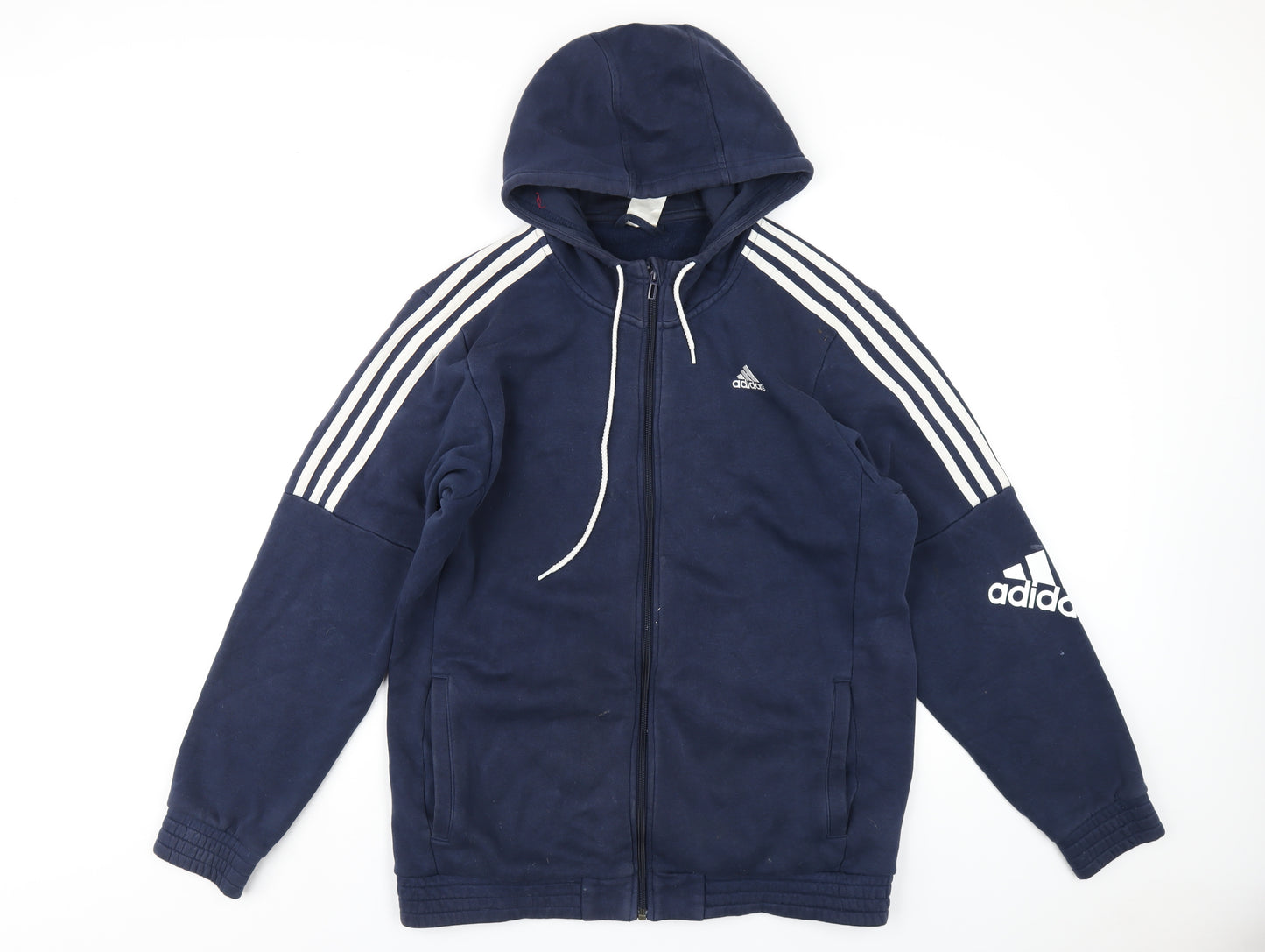 adidas Mens Blue Cotton Full Zip Hoodie Size L