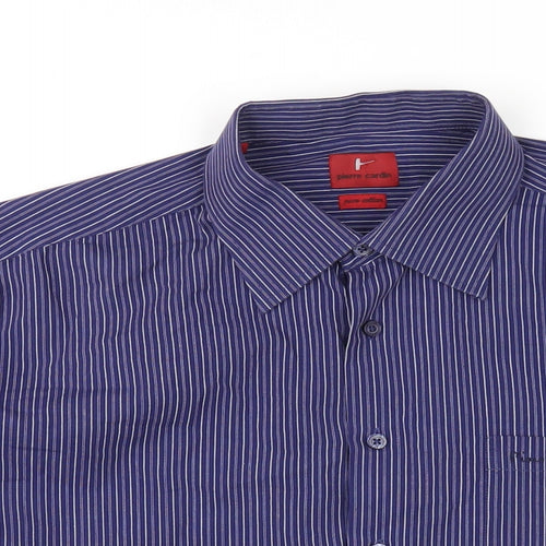 Pierre Cardin Mens Blue Striped Cotton Dress Shirt Size L Collared Button