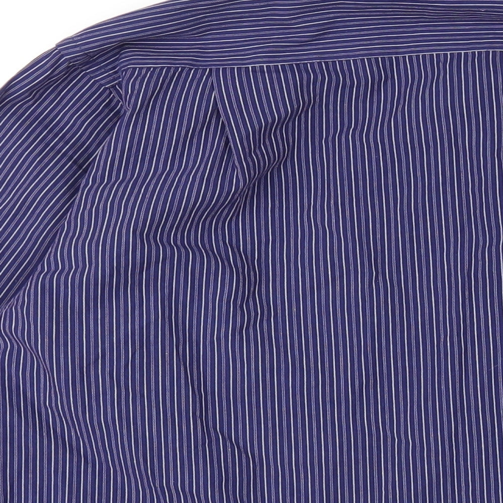 Pierre Cardin Mens Blue Striped Cotton Dress Shirt Size L Collared Button