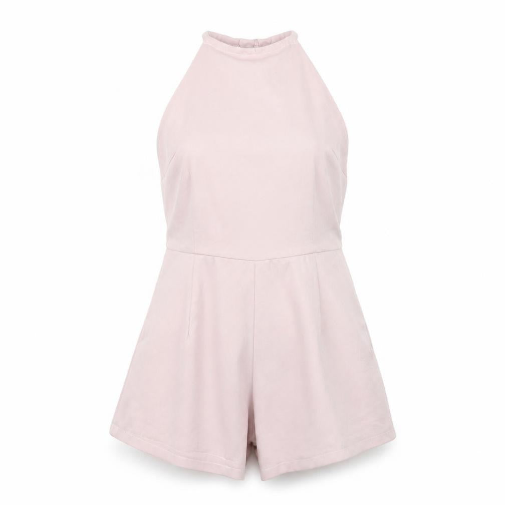 Front view of Air Space women’s pink polyester playsuit one-piece, size M, zip
