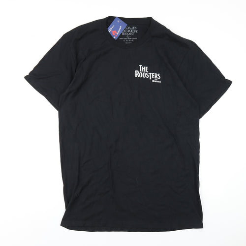 The Roosters Mens Black Cotton T-Shirt Size L Round Neck