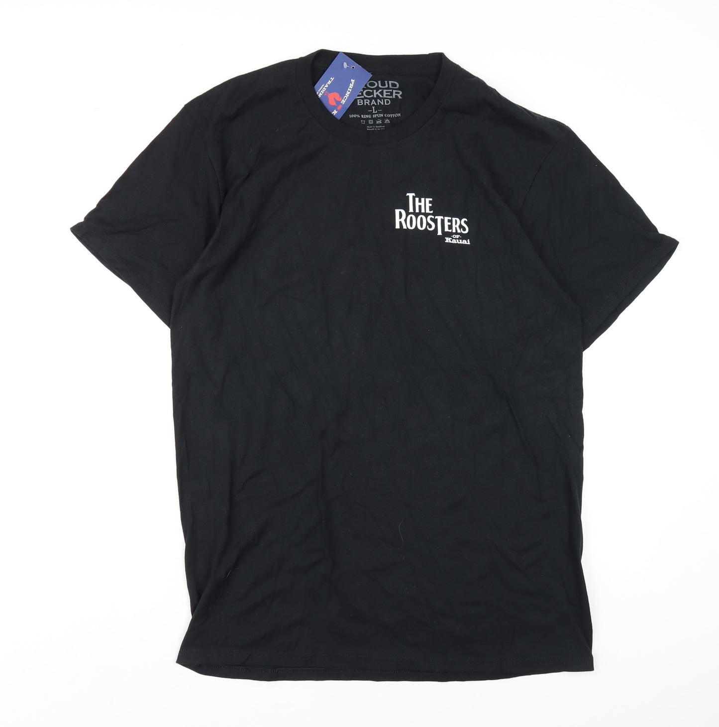 The Roosters Mens Black Cotton T-Shirt Size L Round Neck
