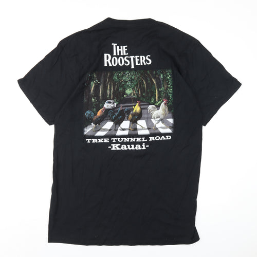 The Roosters Mens Black Cotton T-Shirt Size L Round Neck