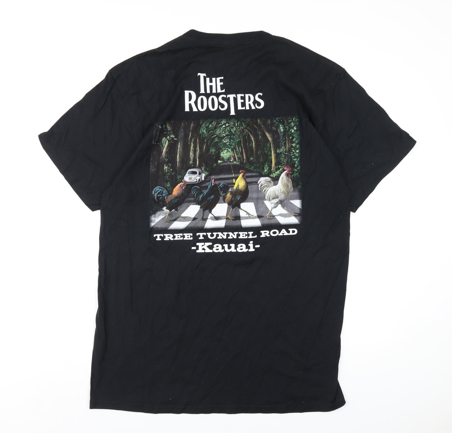 The Roosters Mens Black Cotton T-Shirt Size L Round Neck