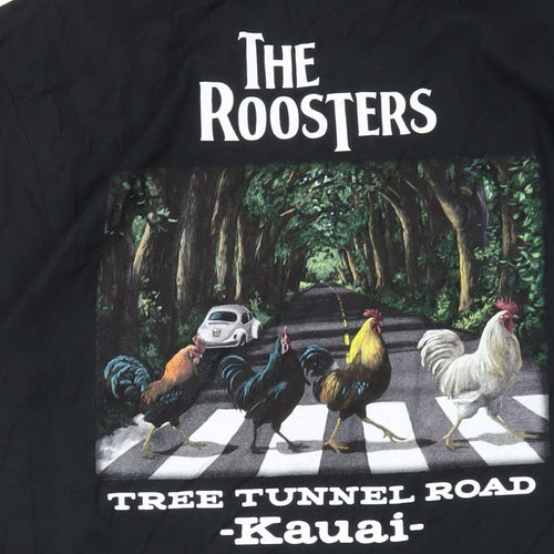 The Roosters Mens Black Cotton T-Shirt Size L Round Neck