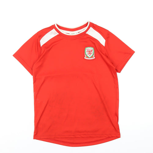 Wales Boys Red Polyester Basic T-Shirt Size 10-11 Years Round Neck Pullover - FA Wales