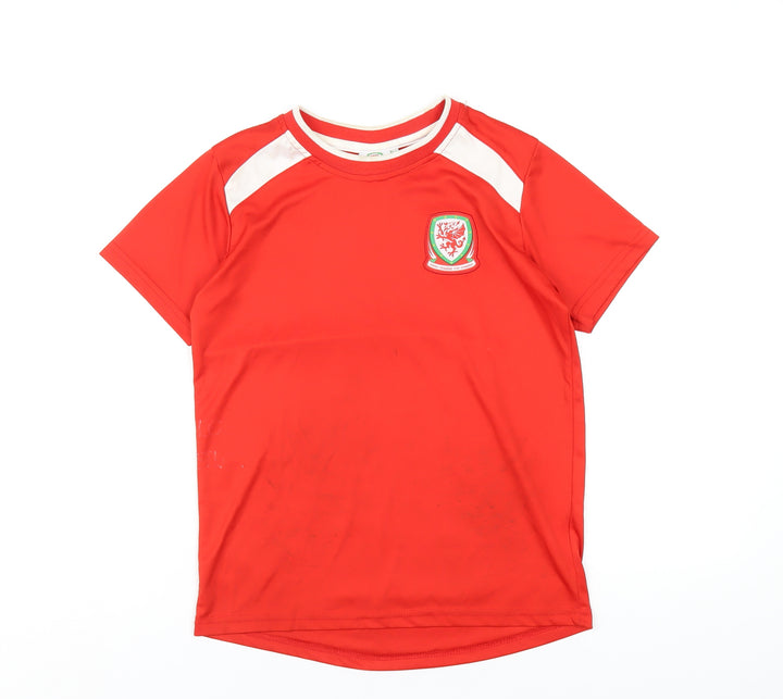 Wales Boys Red Polyester Basic T-Shirt Size 10-11 Years Round Neck Pullover - FA Wales