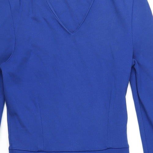 Hobbs Womens Blue Cotton A-Line Size 8 V-Neck Zip