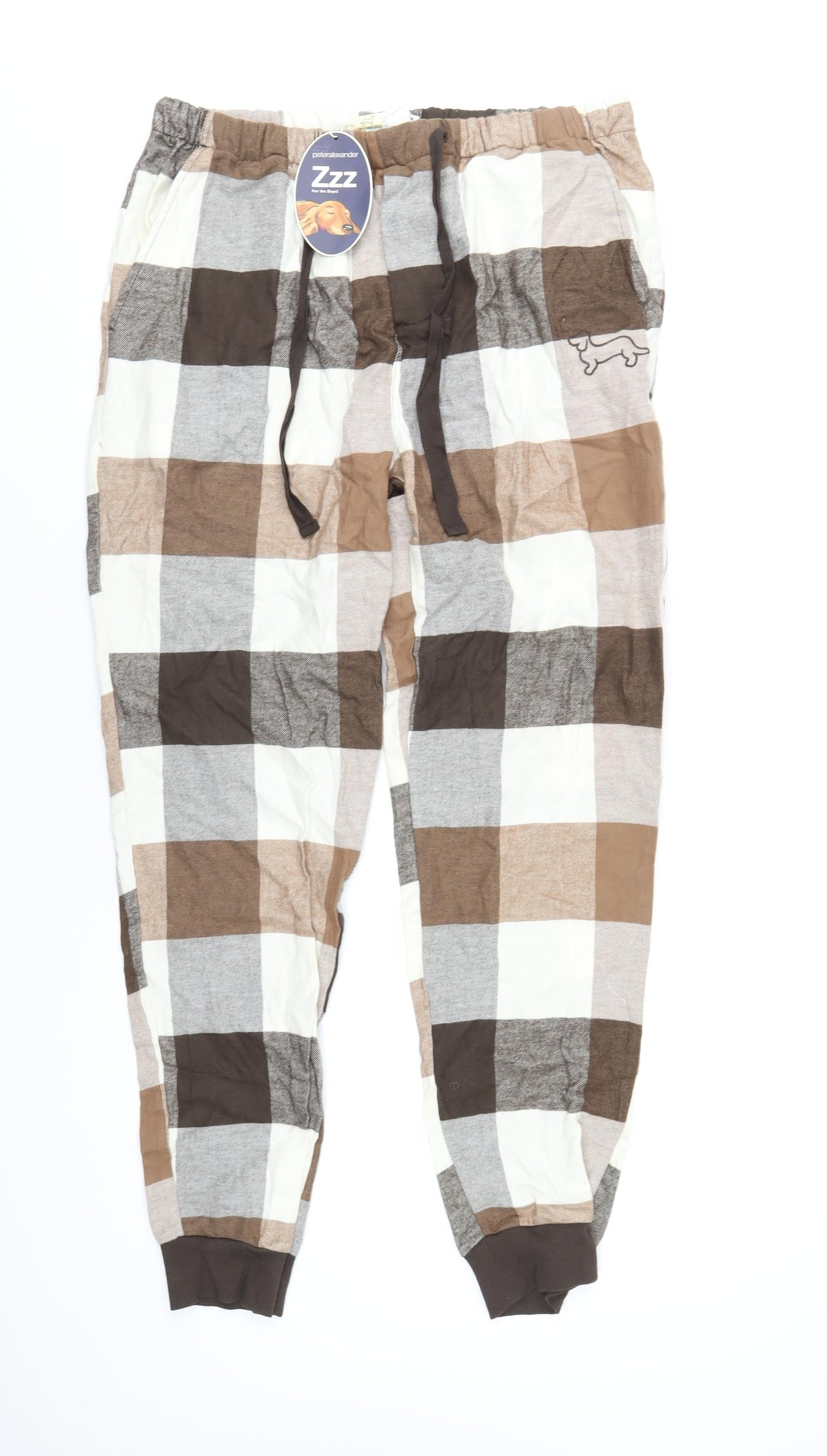 Peter Alexander Mens Brown Check Cotton Pyjama Pants Size M Drawstring