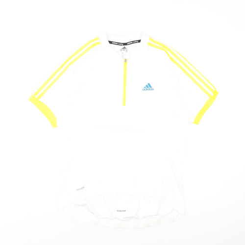 adidas Mens White Polyester Basic T-Shirt Size M Round Neck Zip