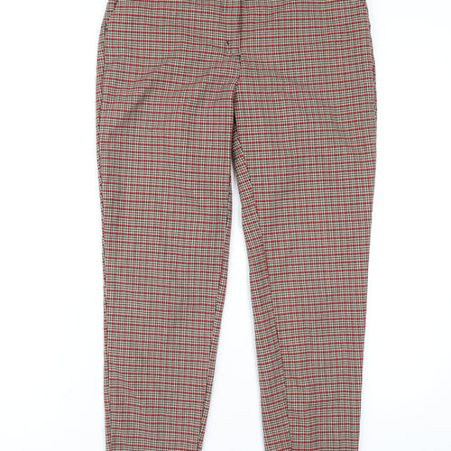 Monki Womens Red Plaid Polyester Trousers Size 8 L29 in Regular Zip