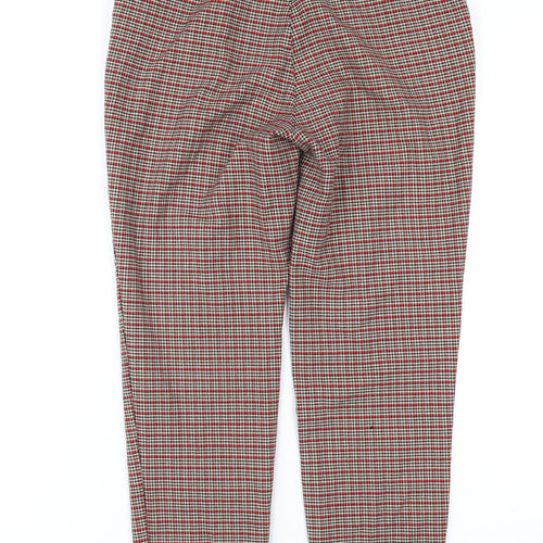 Monki Womens Red Plaid Polyester Trousers Size 8 L29 in Regular Zip