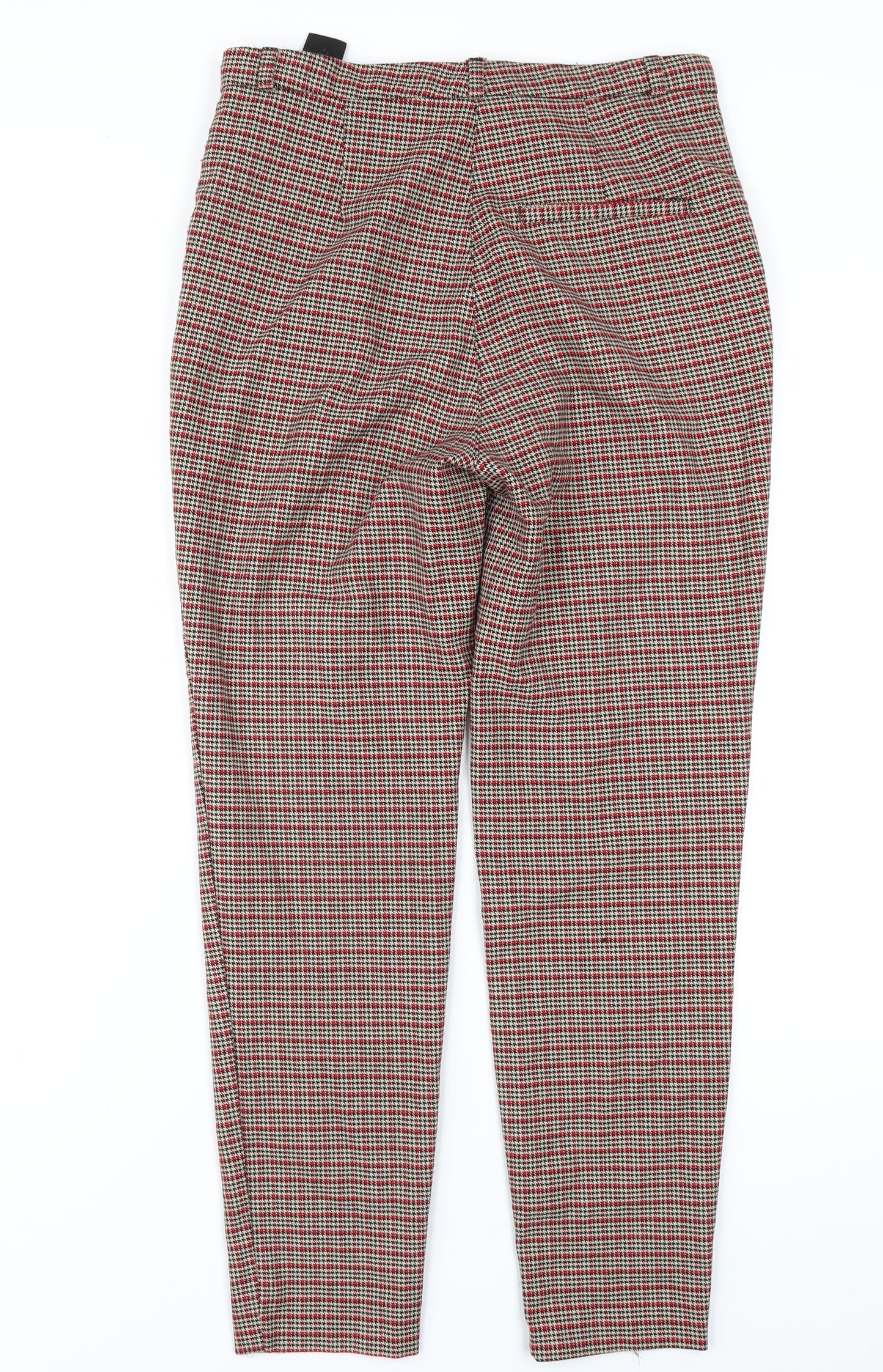 Monki Womens Red Plaid Polyester Trousers Size 8 L29 in Regular Zip