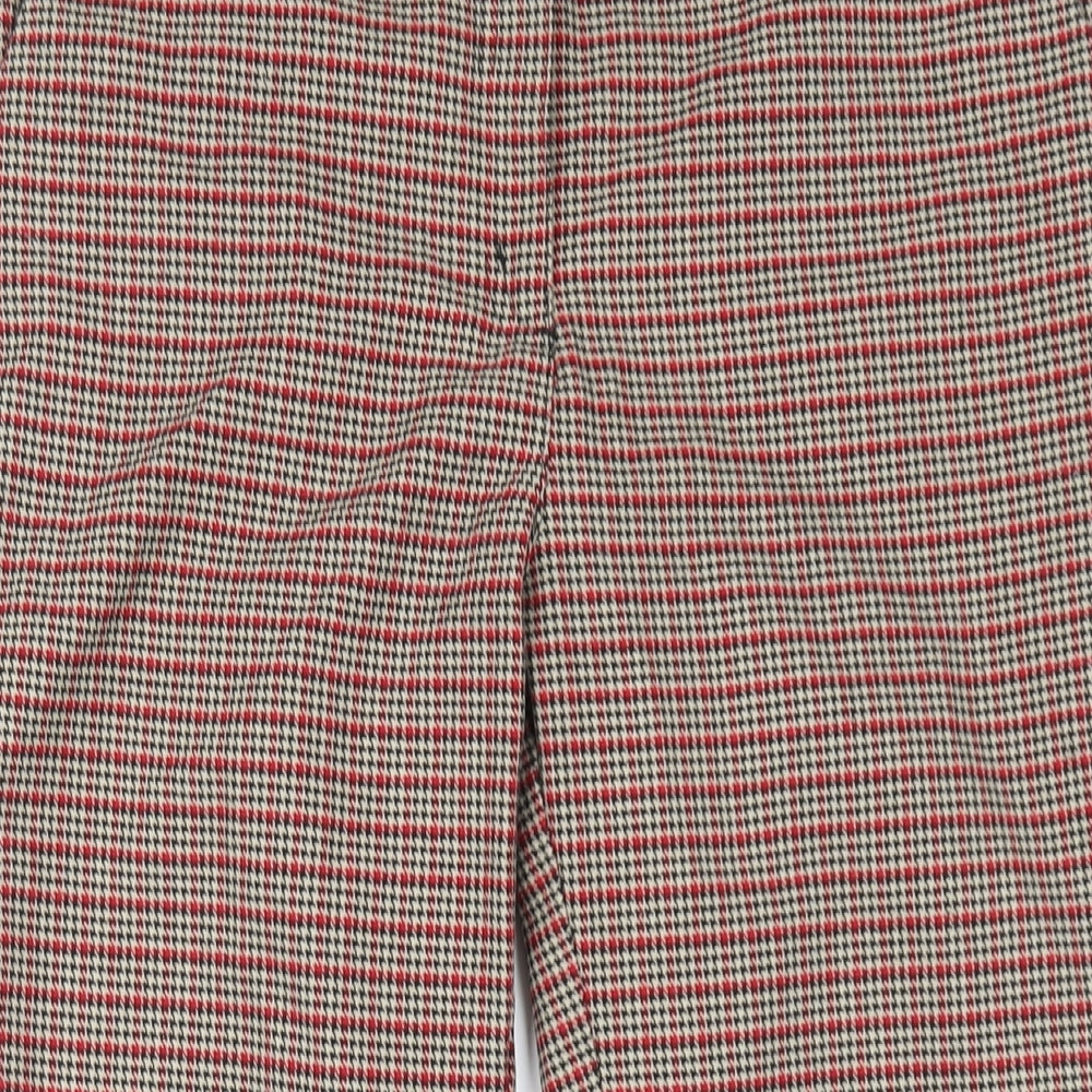 Monki Womens Red Plaid Polyester Trousers Size 8 L29 in Regular Zip