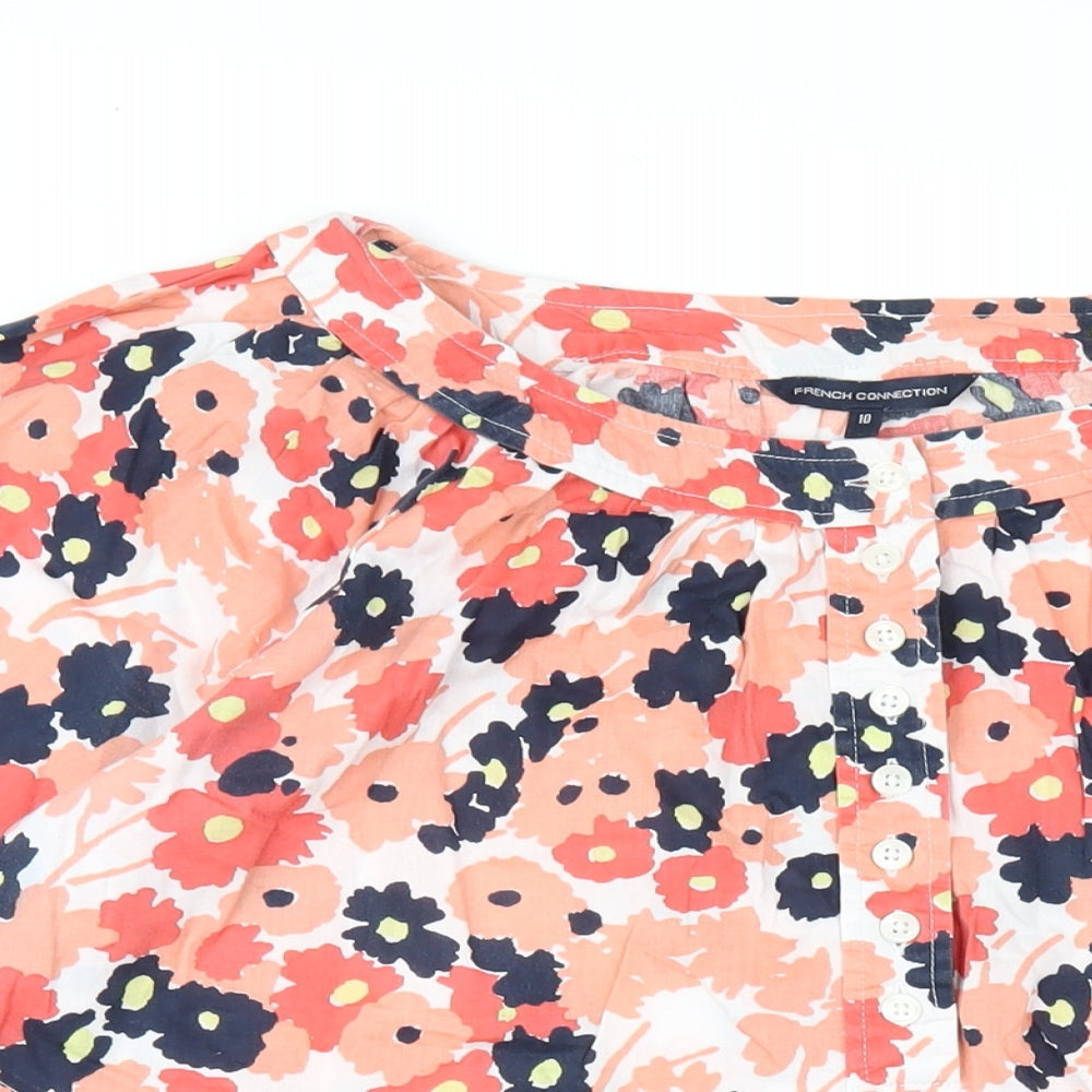 French Connection Womens Multicoloured Floral Cotton A-Line Size 10 Scoop Neck Button