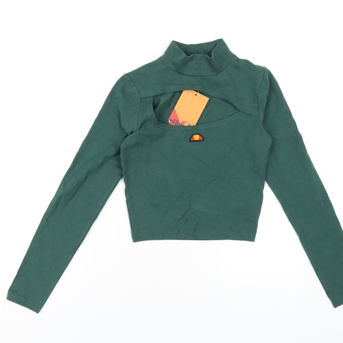 ellesse Womens Green Cotton Basic T-Shirt Size 8 Mock Neck