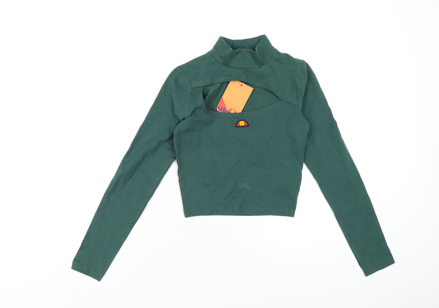 ellesse Womens Green Cotton Basic T-Shirt Size 8 Mock Neck