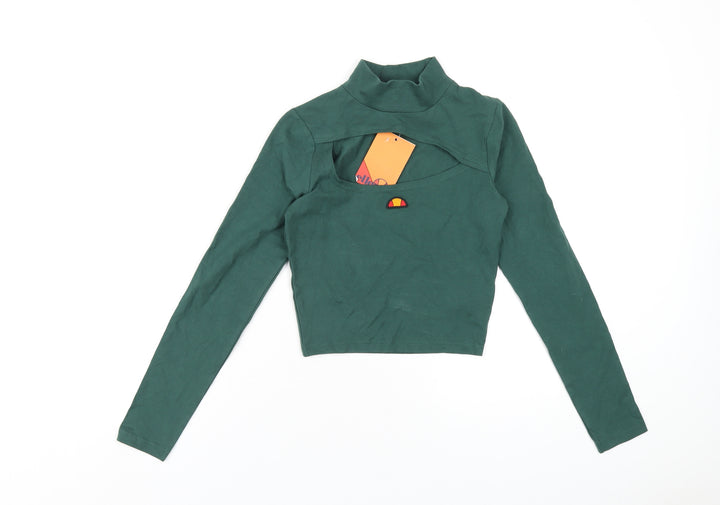 ellesse Womens Green Cotton Basic T-Shirt Size 8 Mock Neck