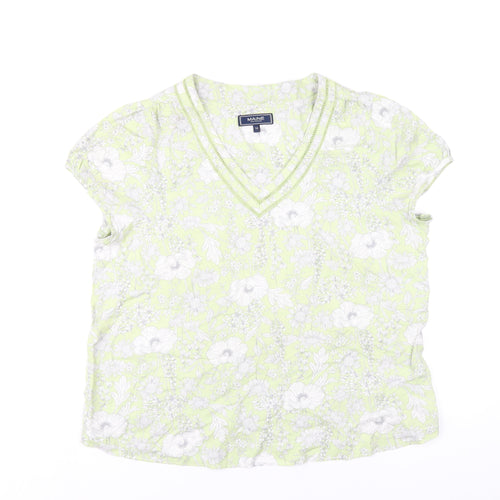 Maine Womens Green Floral Viscose Basic T-Shirt Size 14 V-Neck