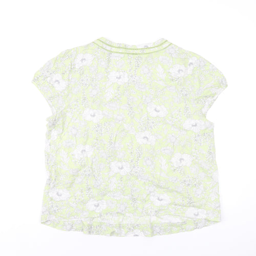 Maine Womens Green Floral Viscose Basic T-Shirt Size 14 V-Neck