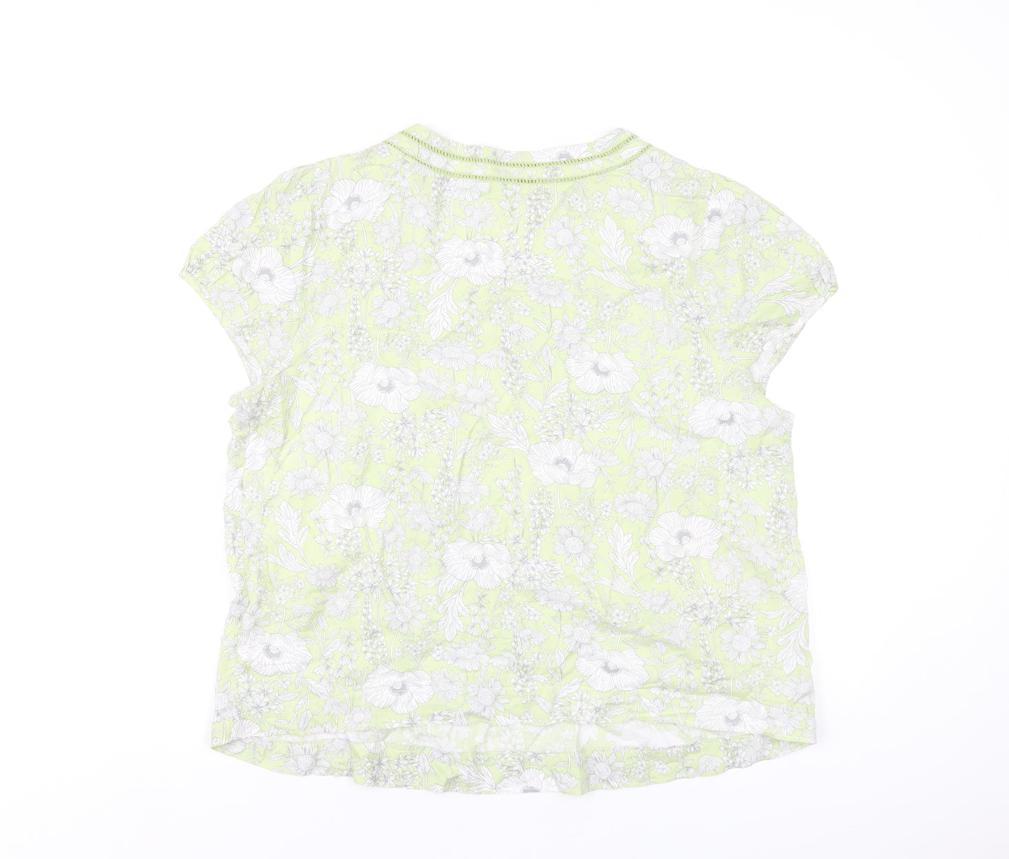 Maine Womens Green Floral Viscose Basic T-Shirt Size 14 V-Neck