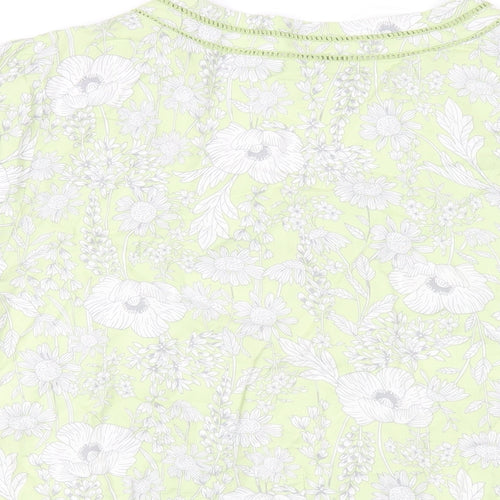 Maine Womens Green Floral Viscose Basic T-Shirt Size 14 V-Neck