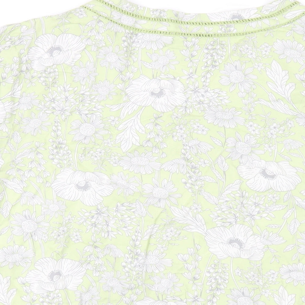 Maine Womens Green Floral Viscose Basic T-Shirt Size 14 V-Neck