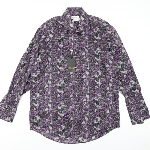 Pamoni Mens Multicoloured Geometric Cotton Button-Up Size 16 Collared Button