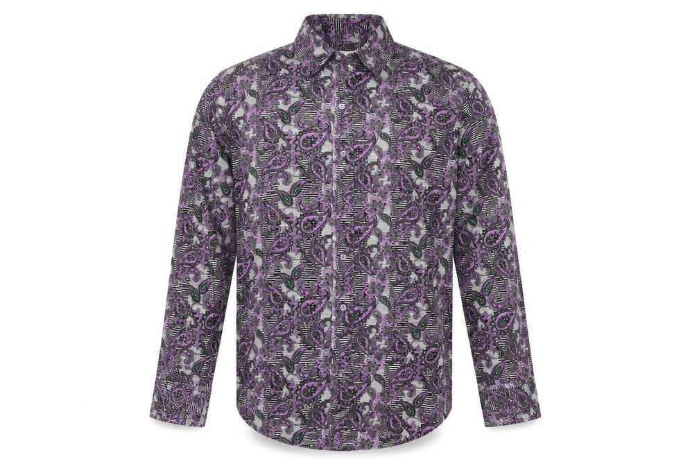 Pamoni Mens Multicoloured Geometric Cotton Button-Up Size 16 Collared Button