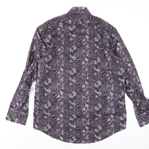 Pamoni Mens Multicoloured Geometric Cotton Button-Up Size 16 Collared Button