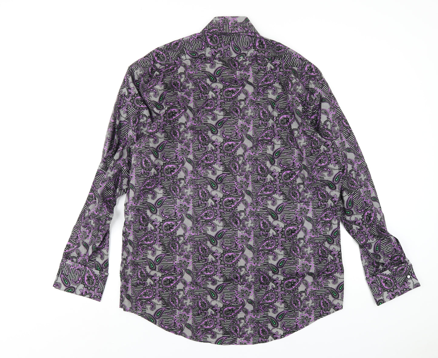 Pamoni Mens Multicoloured Geometric Cotton Button-Up Size 16 Collared Button