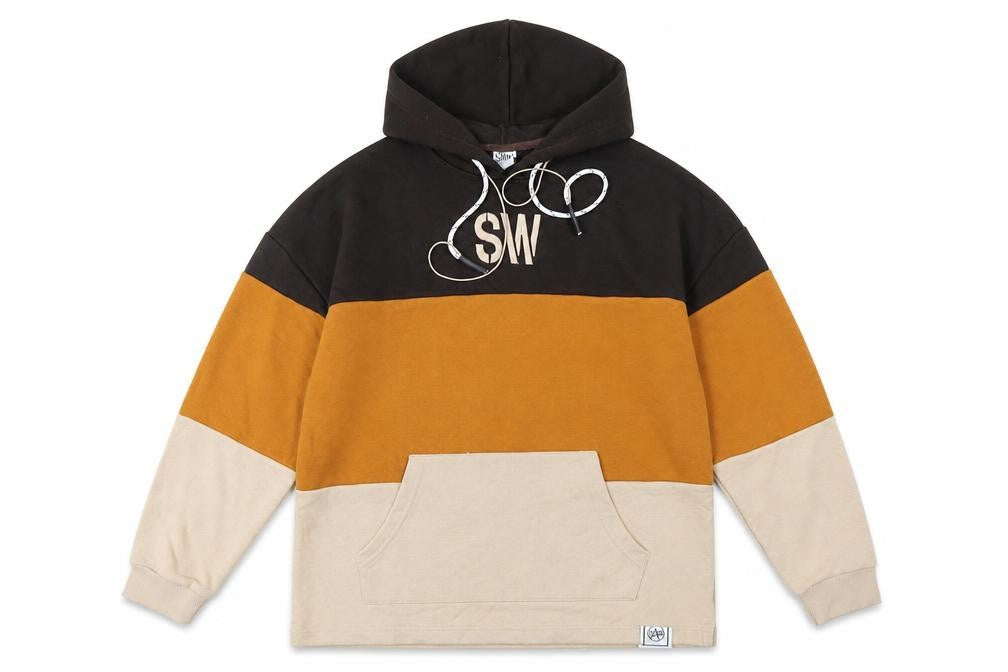 Front view of Stay Above World men’s brown cotton pullover hoodie, size L