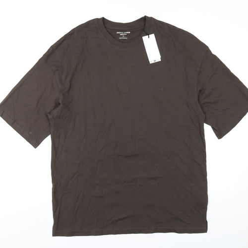 JACK & JONES Mens Brown Cotton T-Shirt Size M Round Neck