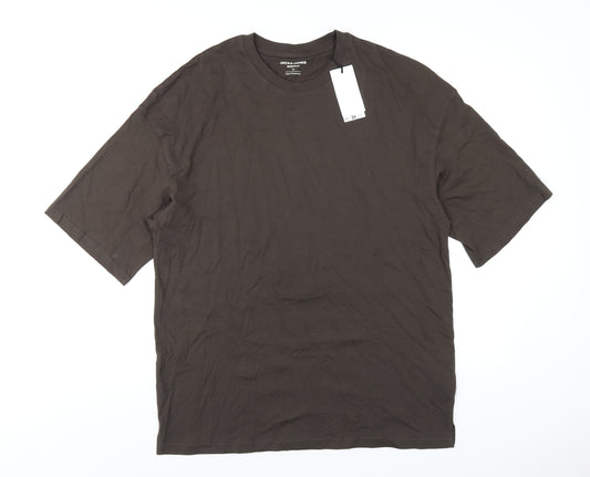 JACK & JONES Mens Brown Cotton T-Shirt Size M Round Neck